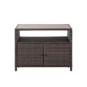 35.43 in. W x 21.26 in. D x 26.38 in. H Brown Rattan Wicker Outdoor Storage Cabinet Tea Cabinet for Porch, Balcony