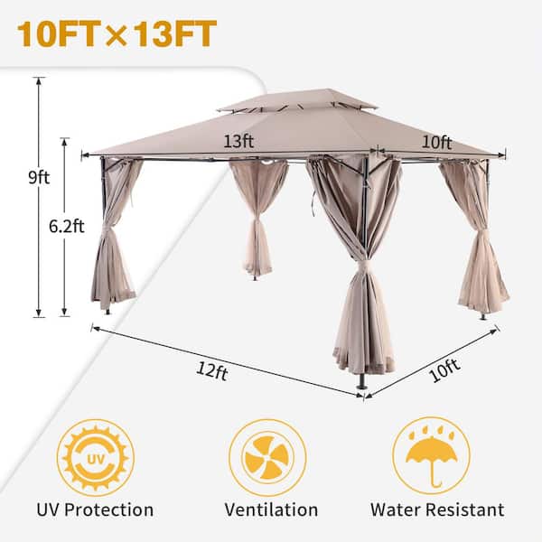 Unbranded 10 ft. x 13 ft. Gazebo for Patios Tent Outdoor Canopy Shelter with Mosquito Netting Double Roof Tops
