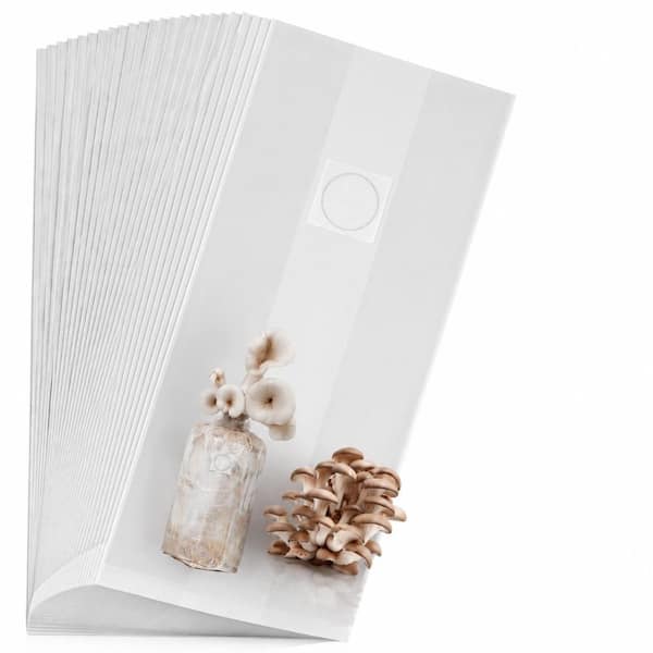 60-Pack 6 in. x 5 in. x 20 in. Clear Polyethylene Mushroom Grow Bags with 0.2 Micron Filter Patches
