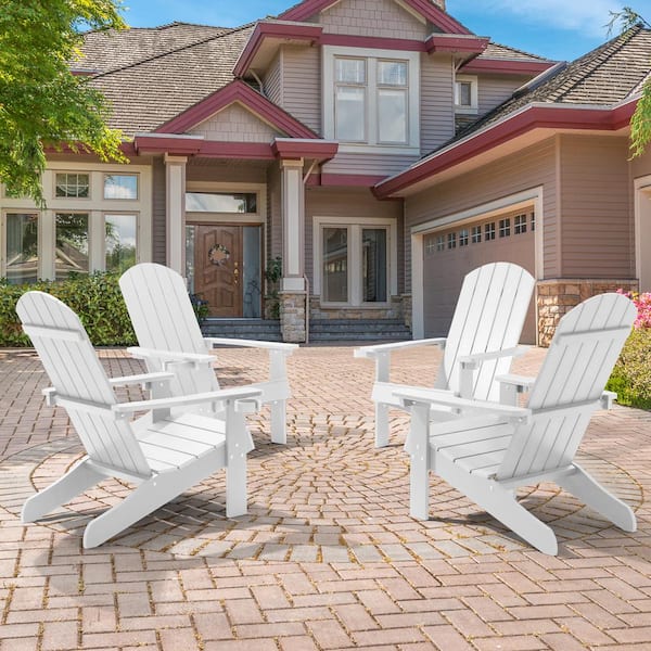 JOYESERY White Outdoor All Weather Recycled Plastic Adirondack Chair With Cupholder (Set of 4)