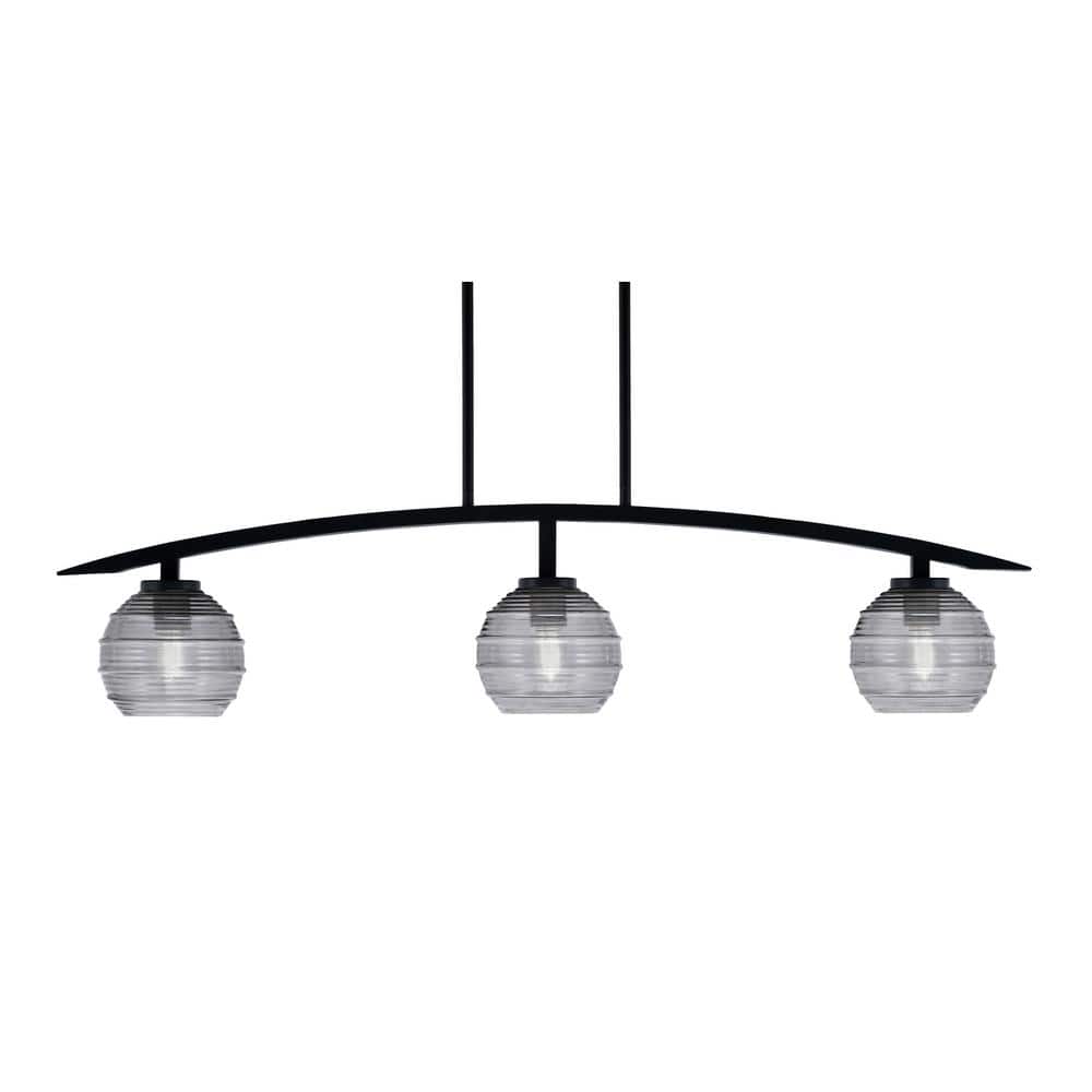 Siena 41 in. 3-Light Matte Black Chandelier with 6 in. Smoke Ribbed Glass S