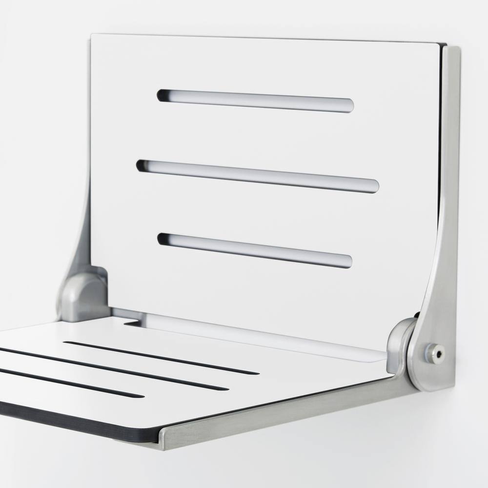 White Teak Wall Mounted Folding Shower Seat with Matte Finish