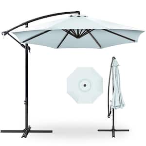 10 ft. Aluminum Offset Round Cantilever Patio Umbrella with Easy Tilt Adjustment in Baby Blue