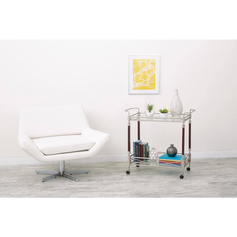 Walnut and Antique Brass Rectangular Serving Cart with Storage