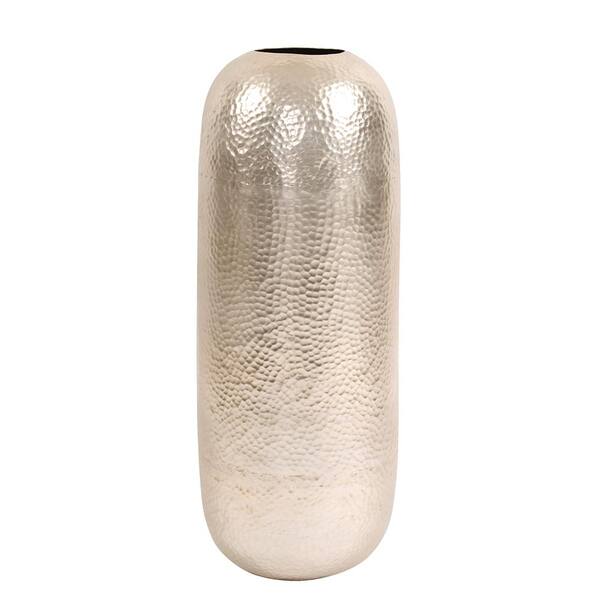 Marley Forrest - Oversized Metal Cylinder Vase with Large Hammered Silver Finish