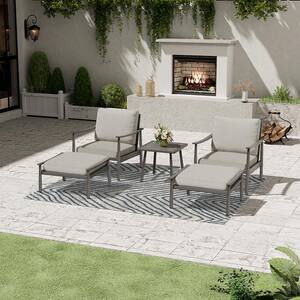 5-Piece Aluminum Patio Conversation Set with End Table and Gray Cushions