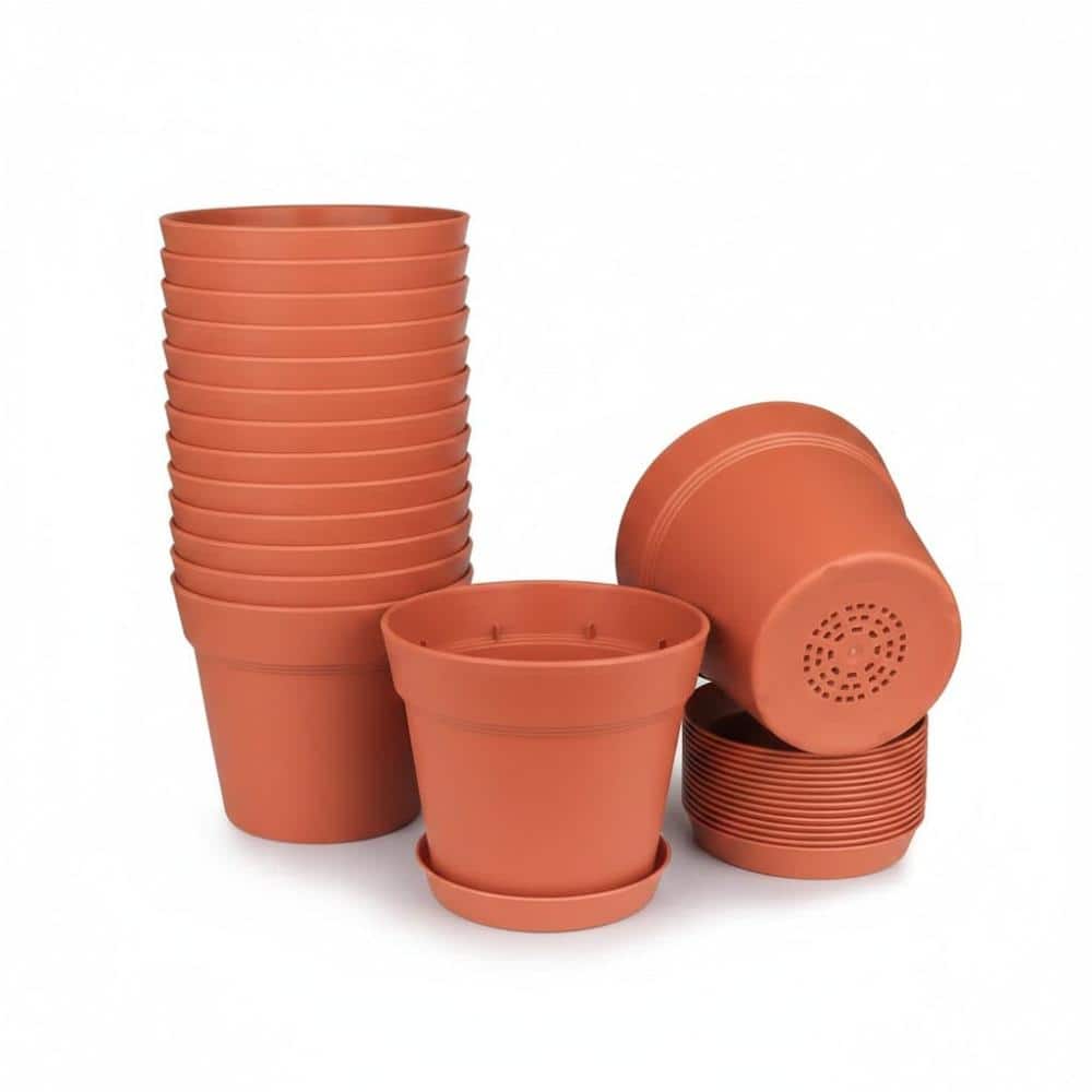 "15 Pack 6"" Plastic Planters with Drainage Holes & Tray, Indoor Outdoor Plant Pots" price history on PriceWatchPro