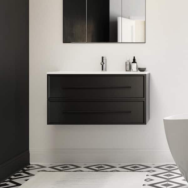 Milano 36 in. W x 18 in. D x 20 in. H Single Sink Wall Mount Vanity in Black with Rectangular White Basin Acrylic Top