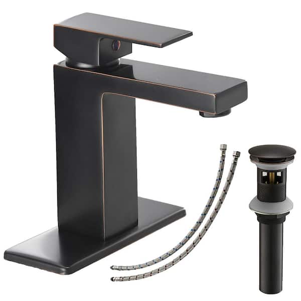 BWE Single Hole Single-Handle Low-Arc Bathroom Faucet With Pop-up Drain Assembly in Oil Rubbed Bronze