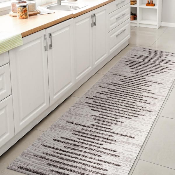 Zolak Berber Ivory/Black 2 ft. x 14 ft. Indoor/Outdoor Stripe Geometric Runner Rug