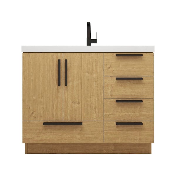 Carla 42 in. W x 20 in. D x 35 in. H Single Sink Freestanding Bath Vanity in Teak Oak with White Acrylic Top