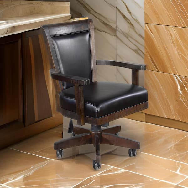 Benjara Faux Leather Seat Flint Rolling Swivel Ergonomic Gaming Chair in Brown and Black with Arms