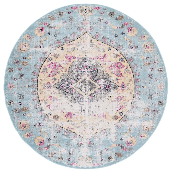 Montage Blue/Multi 7 ft. x 7 ft. Distressed Medallion Indoor/Outdoor Round Area Rug