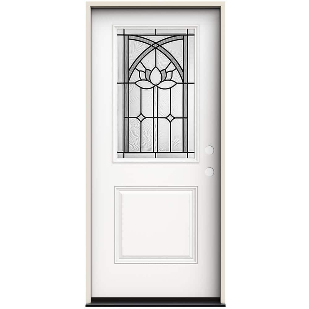 JELD-WEN 36 in. x 80 in. Left-Hand/Inswing 1/2 Lite Ardsley Decorative Glass Modern White Steel Prehung Front Door, Modern White Paint -  THDJW239200023