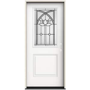 36 in. x 80 in. Left-Hand/Inswing 1/2 Lite Ardsley Decorative Glass Modern White Steel Prehung Front Door