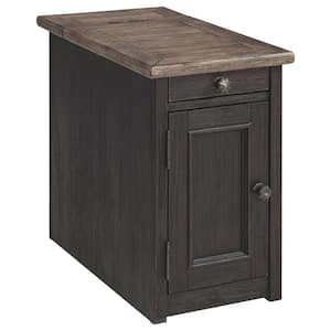 14 in. Brown Rectangular Wood End Table with 2 USB Charging Ports
