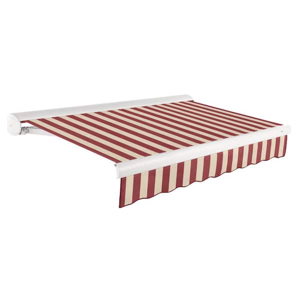 AWNTECH 8 ft. Key West Right Motorized Retractable Awning 96 in. W x 9.38 in. H x 78 in. D Acrylic Fabric in Burgundy/Tan Stripe
