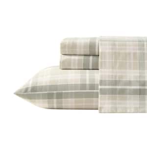 Mulholland Plaid 4-Piece Green/Cream Flannel Cotton King Sheet Set