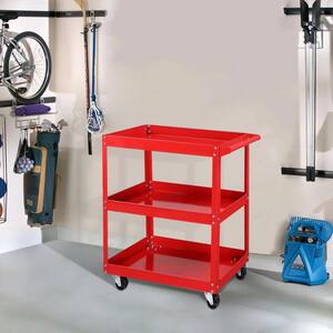 3-Tier Metal 4-Wheeled Shelves Storage Utility Cart in Red, 450 lbs. Capacity