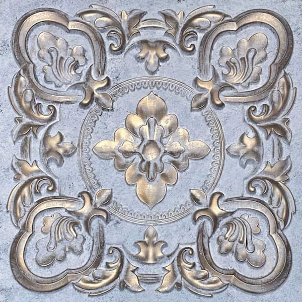 Gaby 2 ft. x 2 ft. PVC Glue Up or Lay In Faux Tin Ceiling Tile in Aged White Gold (40 sq. ft./case)