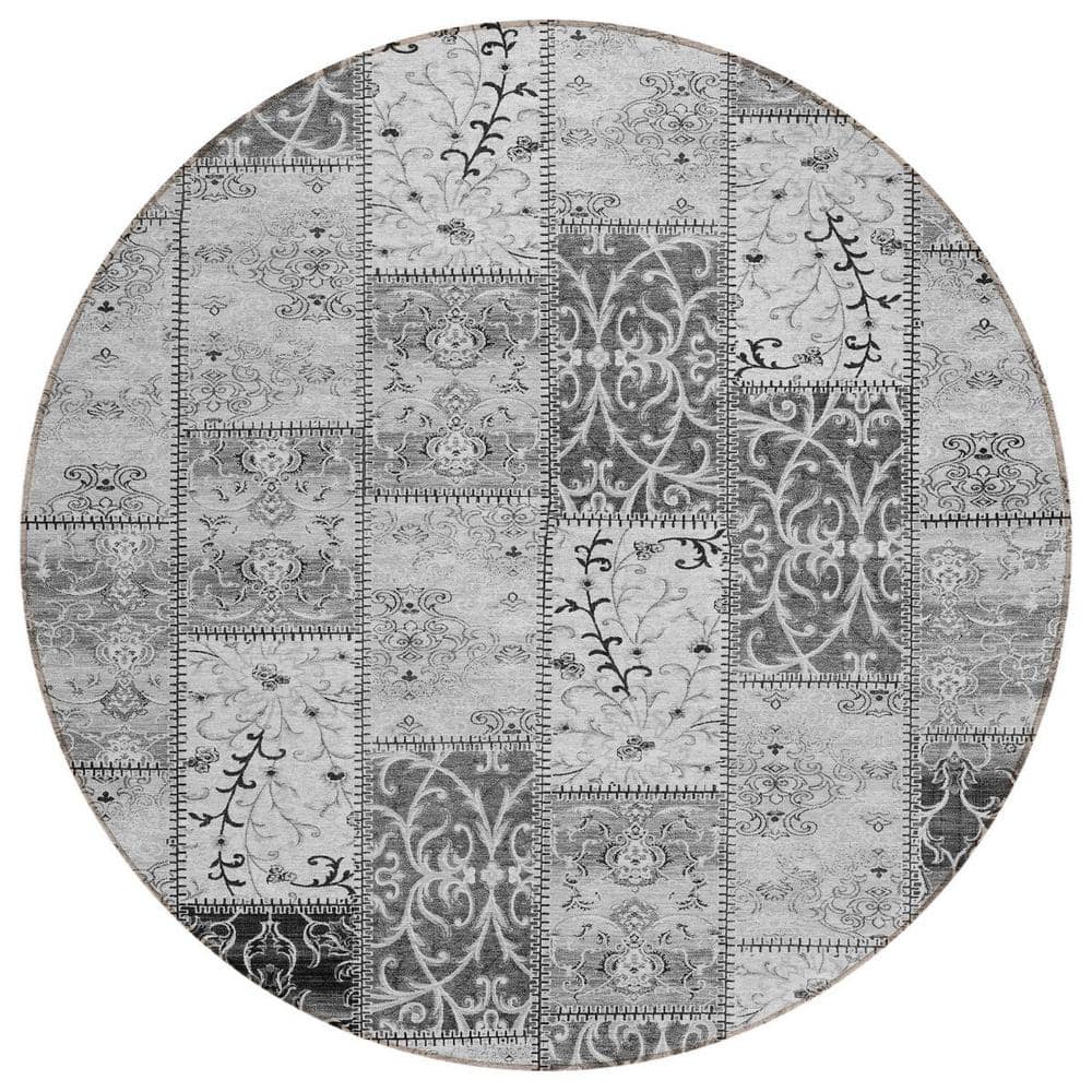 Gray 8 ft. Round Woven Plaid Round Indoor/Outdoor Area Rug price history on PriceWatchPro
