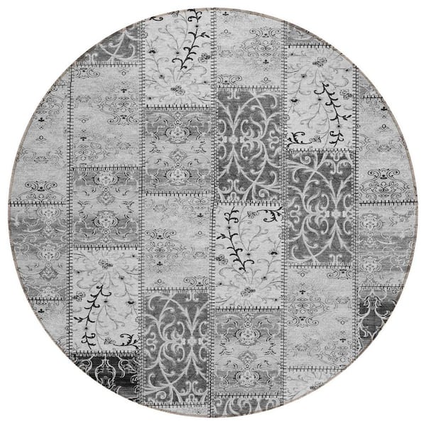 8' Charcoal Grey Hand Woven Uv Treated Geometric Traditional Round Indoor Outdoor Area Rug 8' Charcoal Grey Hand Woven Uv Treated Geometric Traditional Round Indoor Outdoor Area Rug