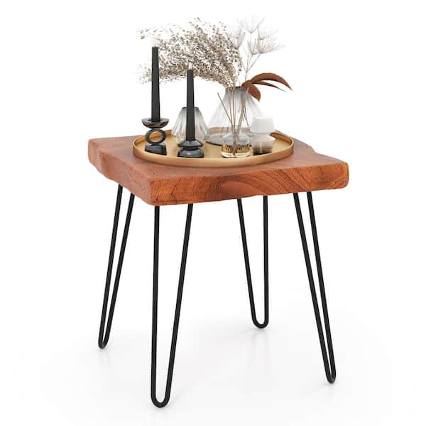 Costway 16 in. Brown Square Reclaimed Indonesia Teak Wood End Table Accent Side Table