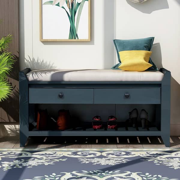 Harper & Bright Designs Espresso Entryway Storage Bench with Removable Cushion and 3-Removable Classic Fabric Basket, Espressp