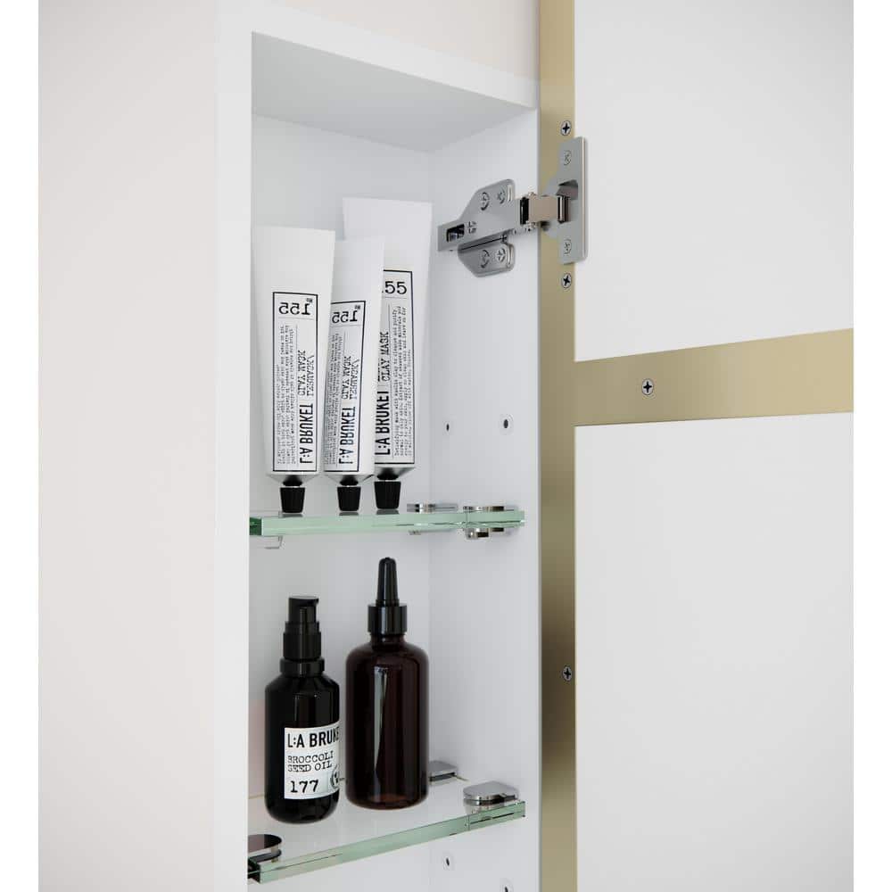 Satin Brass Recessed Medicine Cabinet with Adjustable Shelves