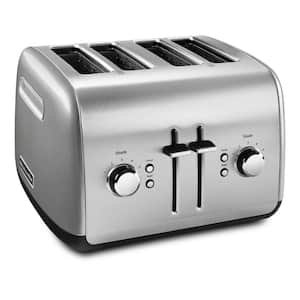 4-Slice Silver Wide Slot Toaster with Crumb Tray and Shade Control Settings