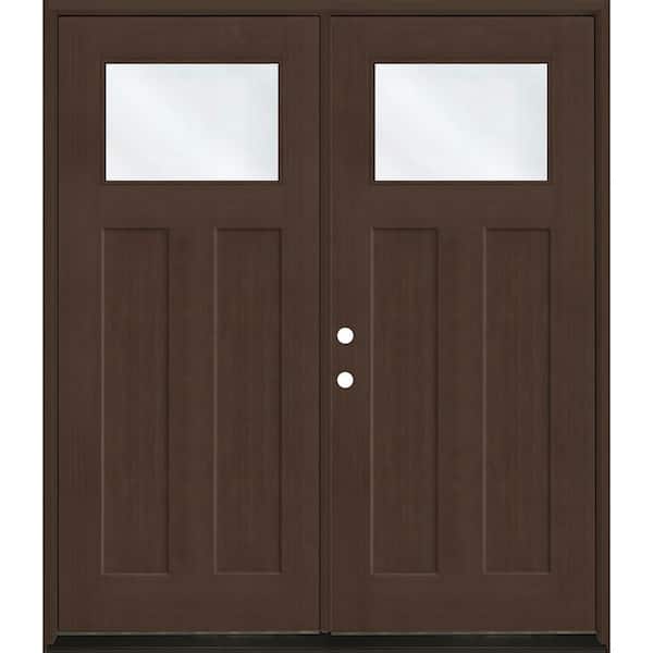 Regency 72 in. x 80 in. 1/4 TopL Clear Glass RHIS Hickory Fir Fiberglass Double Prehung Front Door with 4-9/16 Jamb