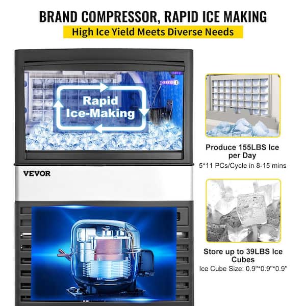 VEVOR 110V Freestanding Commercial Ice Maker 350 lb./24 H 300 lb. Large  Storage Bin ETL Approved, Silver ZBJLB-300T-ZH0001V1 - The Home Depot