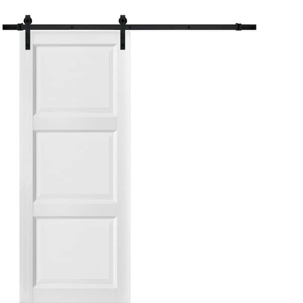Assembly Required 32 in. x 96 in. 1-Panel White Solid Wood Sliding Barn Door with Hardware Kit