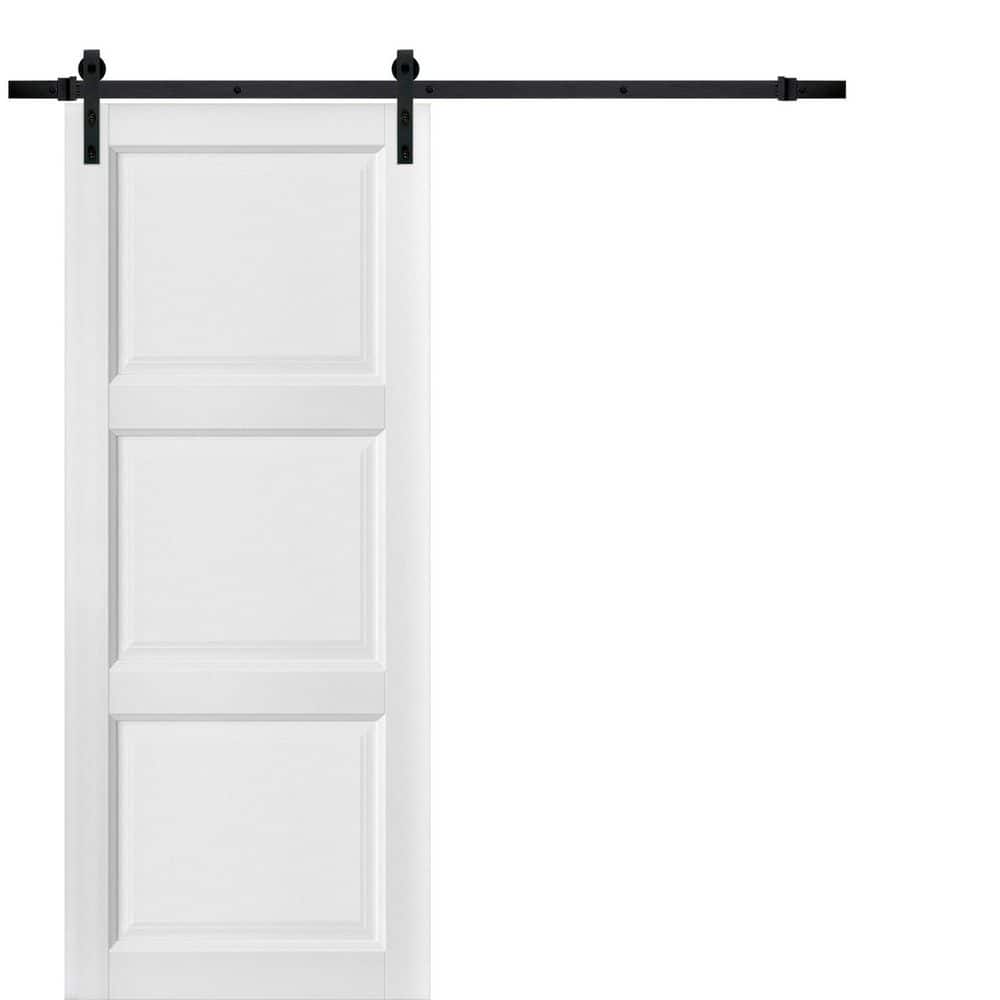 Assembly Required 36 in. x 80 in. 1-Panel White Solid Wood Sliding Barn Door with Hardware Kit price history on PriceWatchPro