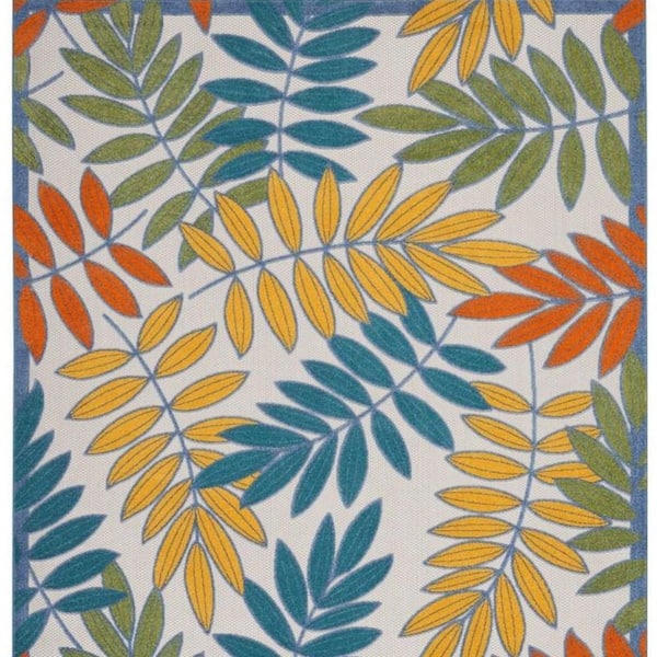 Ivory, Blue 8 ft. x 11 ft. Woven Polypropylene Indoor/Outdoor Area Rug