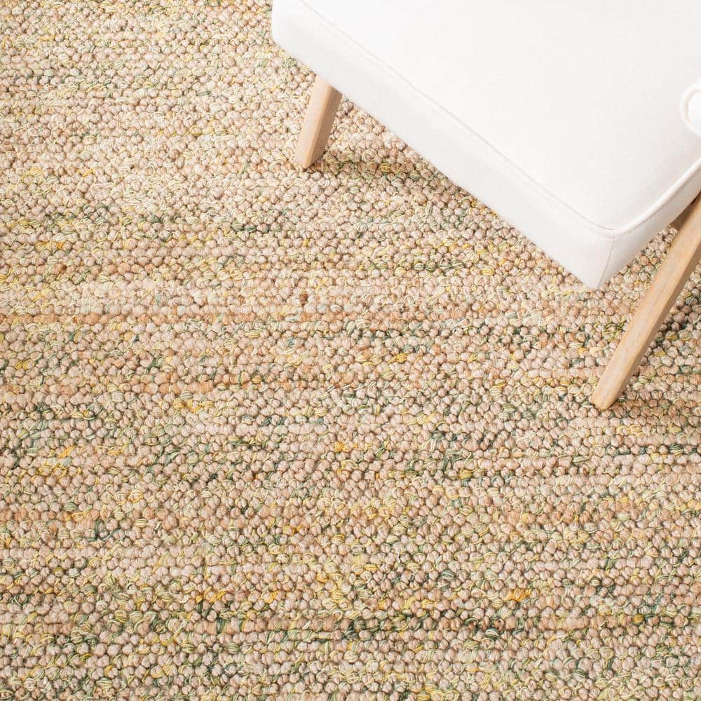 Natural and Green Hand-Knotted Wool 8' x 10' Area Rug