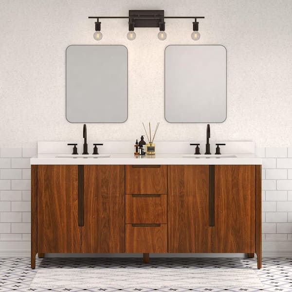 Sequoia 72 In. W x 22 in. D x 34.4 in. H Double Sink Bath Vanity in Noir Juglans with White Quartz Top