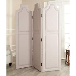 Darcy 70.9 in. Off-White/Silver 3-Panel Upholstered Room Divider