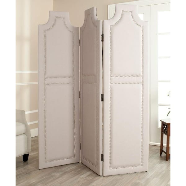 SAFAVIEH Darcy 70.9 in. Off-White/Silver 3-Panel Upholstered Room Divider