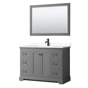 Avery 48 in. W x 22 in. D x 35 in. H Single Bath Vanity in Dark Gray with White Cultured Marble Top and 46 in. Mirror