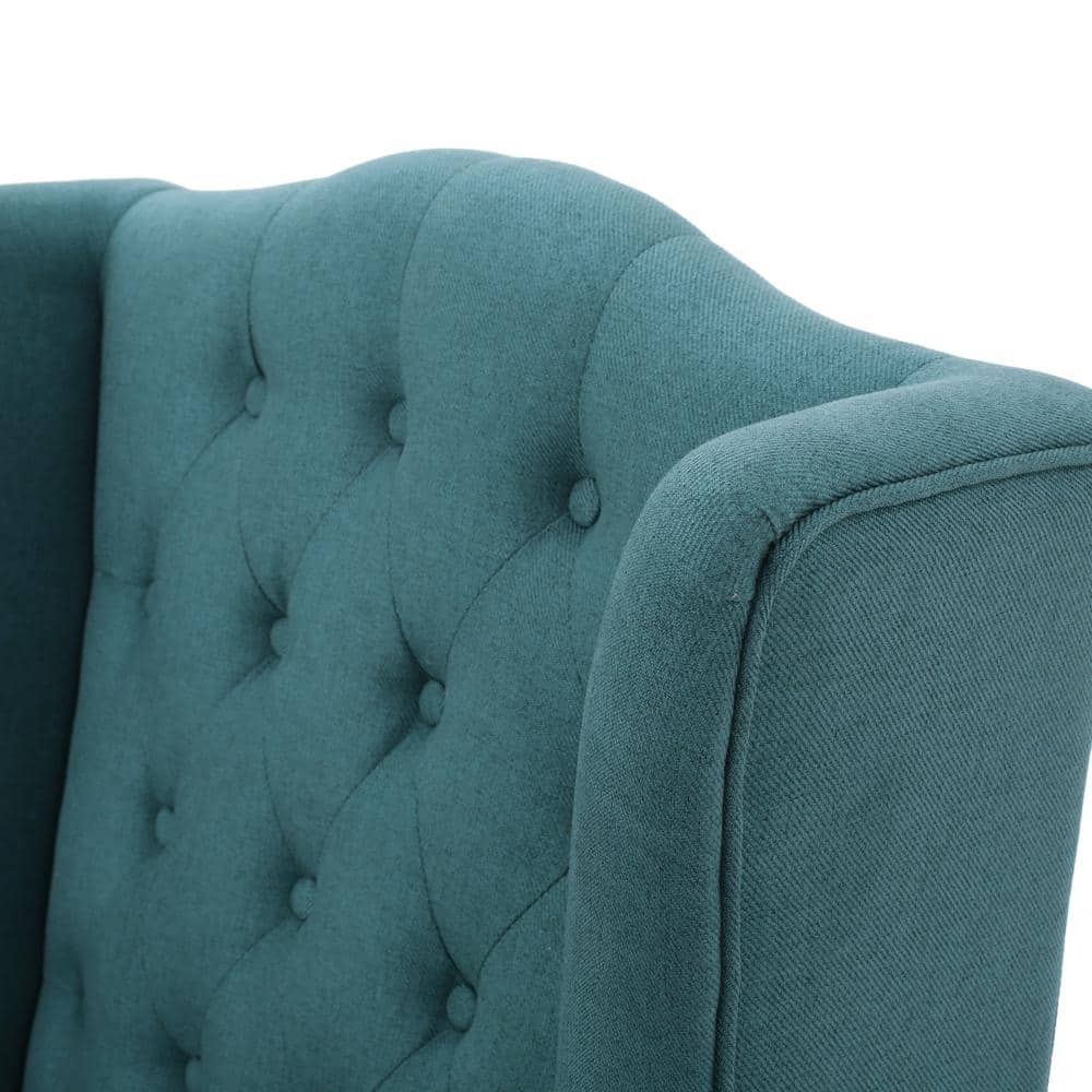 Handcrafted Dark Teal High Back Wood Accent Chair
