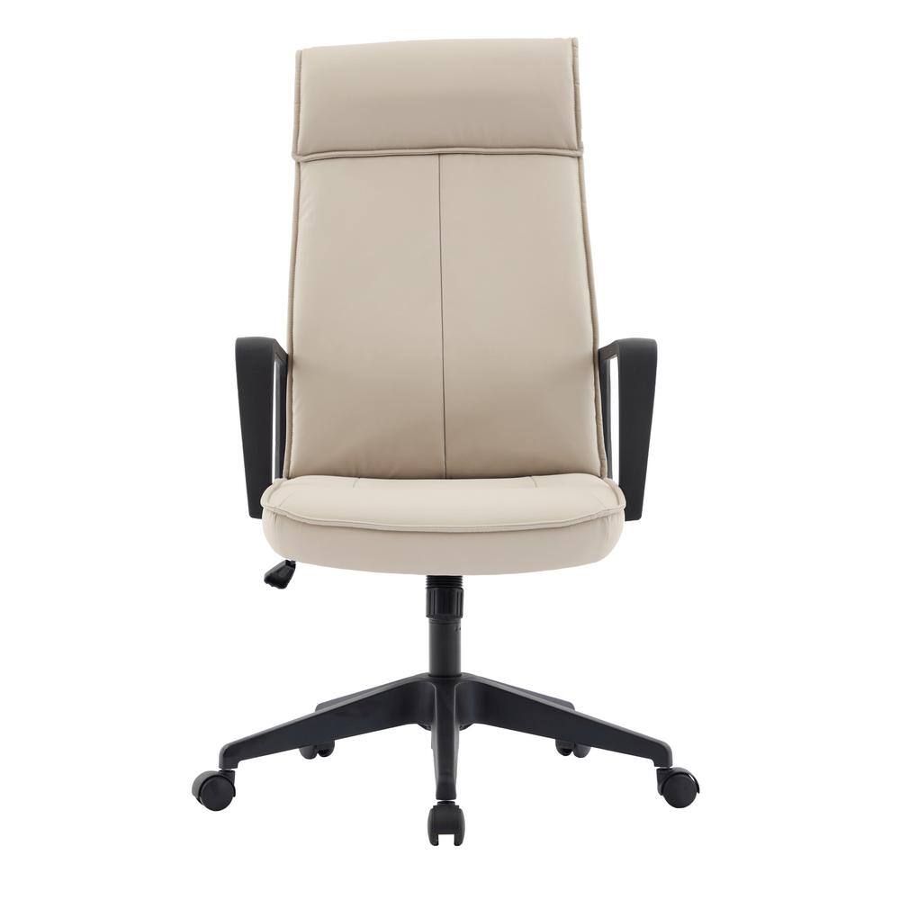 Tan High-Back Leather Office Chair with Fixed Arms