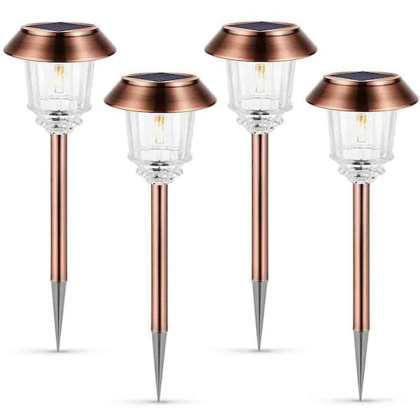 Outdoor Decor, Solar Pathway Lights 4-Pack, Waterproof Metal Automatic Solar Yard Lights