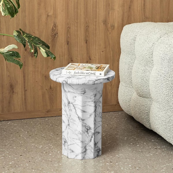 16 in. White Modern MGO Faux Marble Nesting End Table