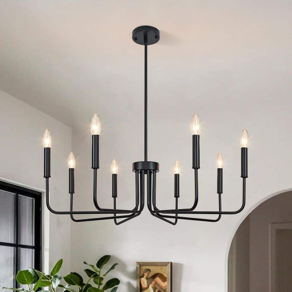 "8-Light Rustic Candle Chandelier, 29.13"" black Hanging Chandeliers for Kitchen, Living Room" price history on PriceWatchPro