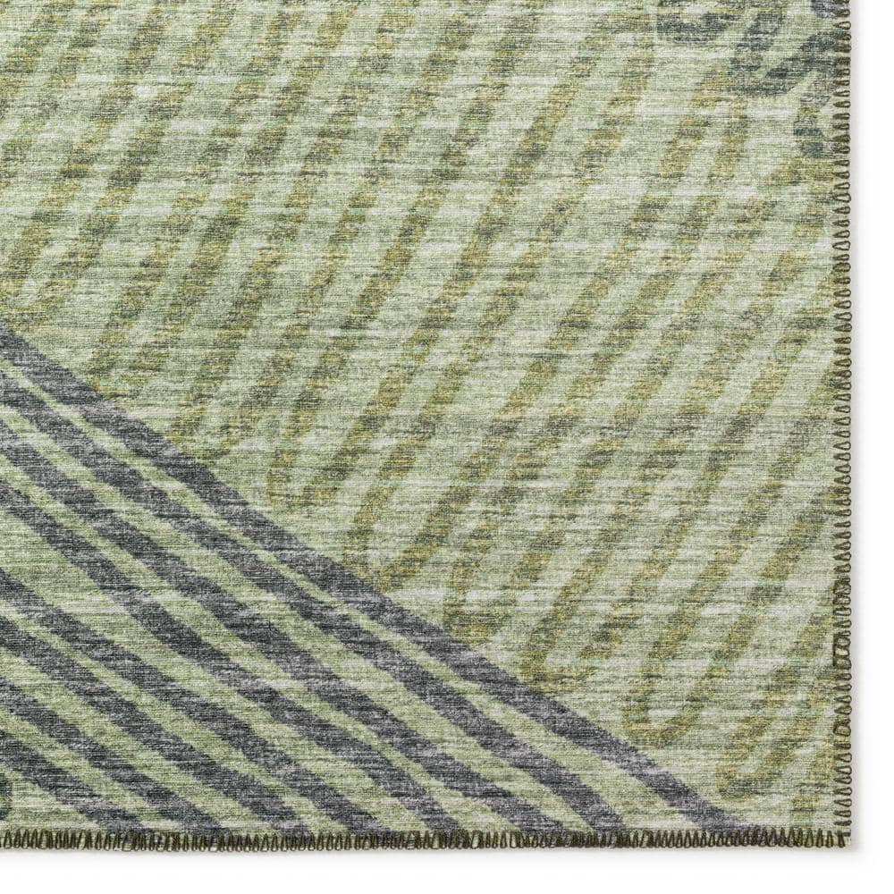 Yuma Green Abstract Chenille Washable 5' x 7' Area Rug