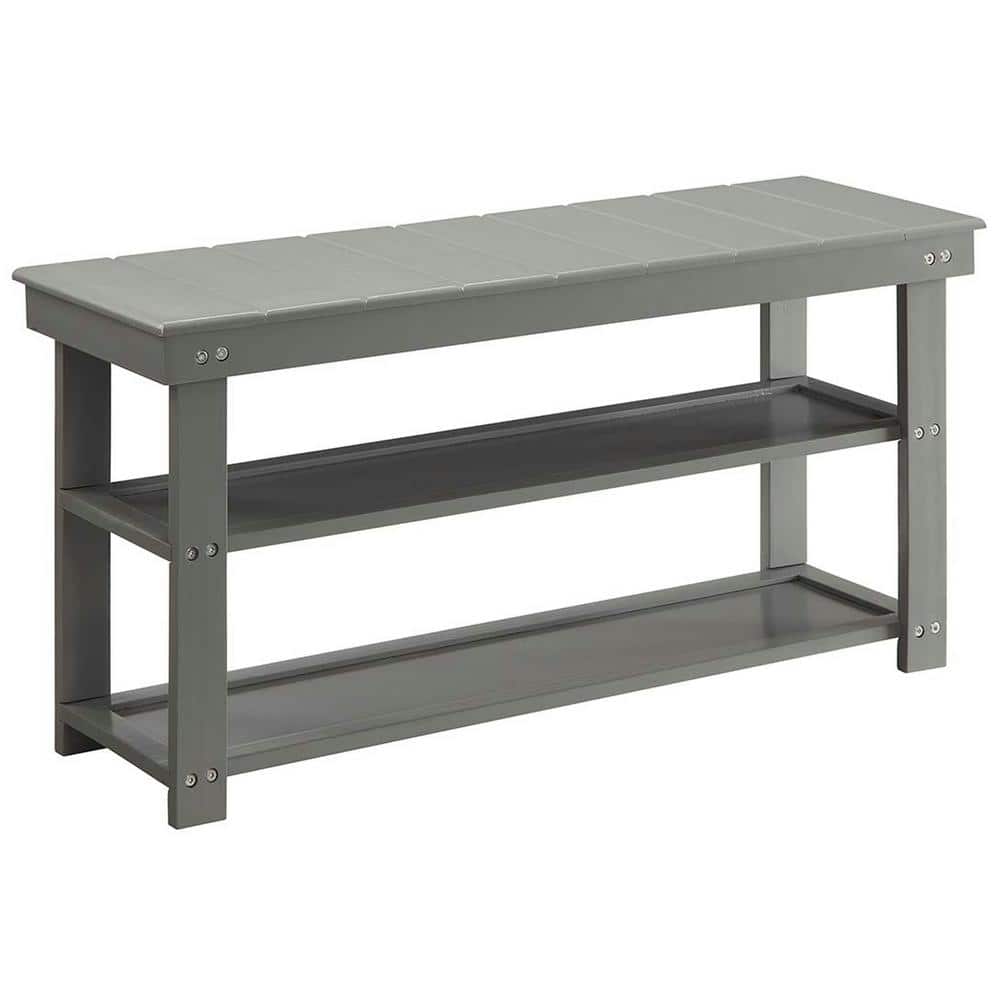 Gray Wood Entryway Bench with Storage Shelves