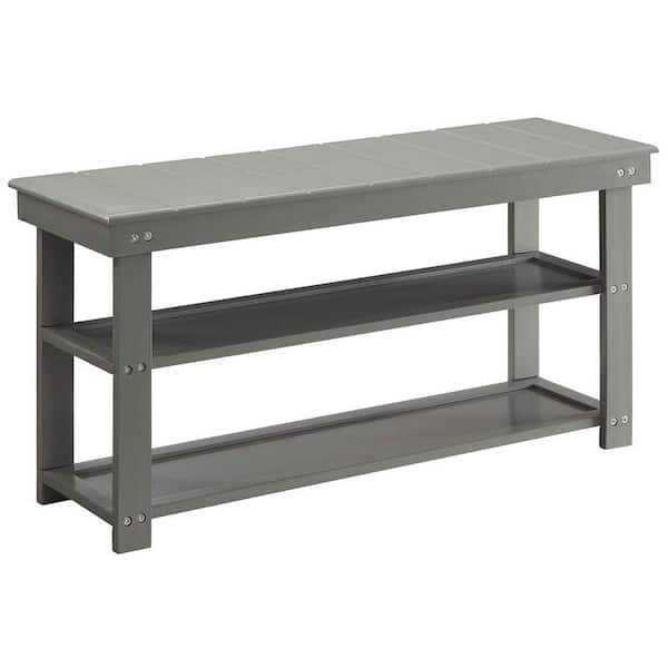 Convenience Concepts Oxford Gray Bench with Shelves 17 in. H x 35.5 in. W x 12 in. D