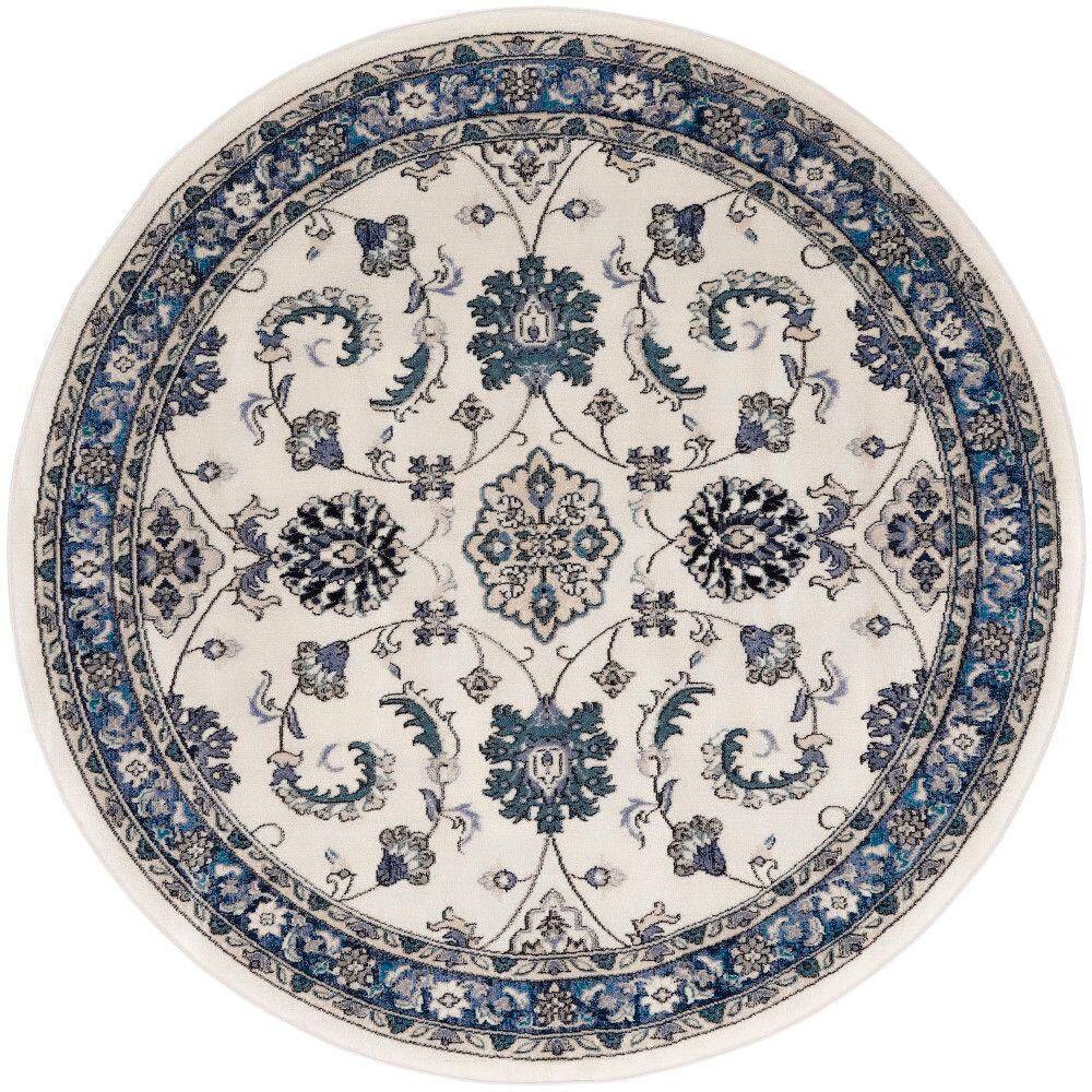 Nourison Essentials Ivory Blue 4 ft. x 4 ft. Center medallion ...
