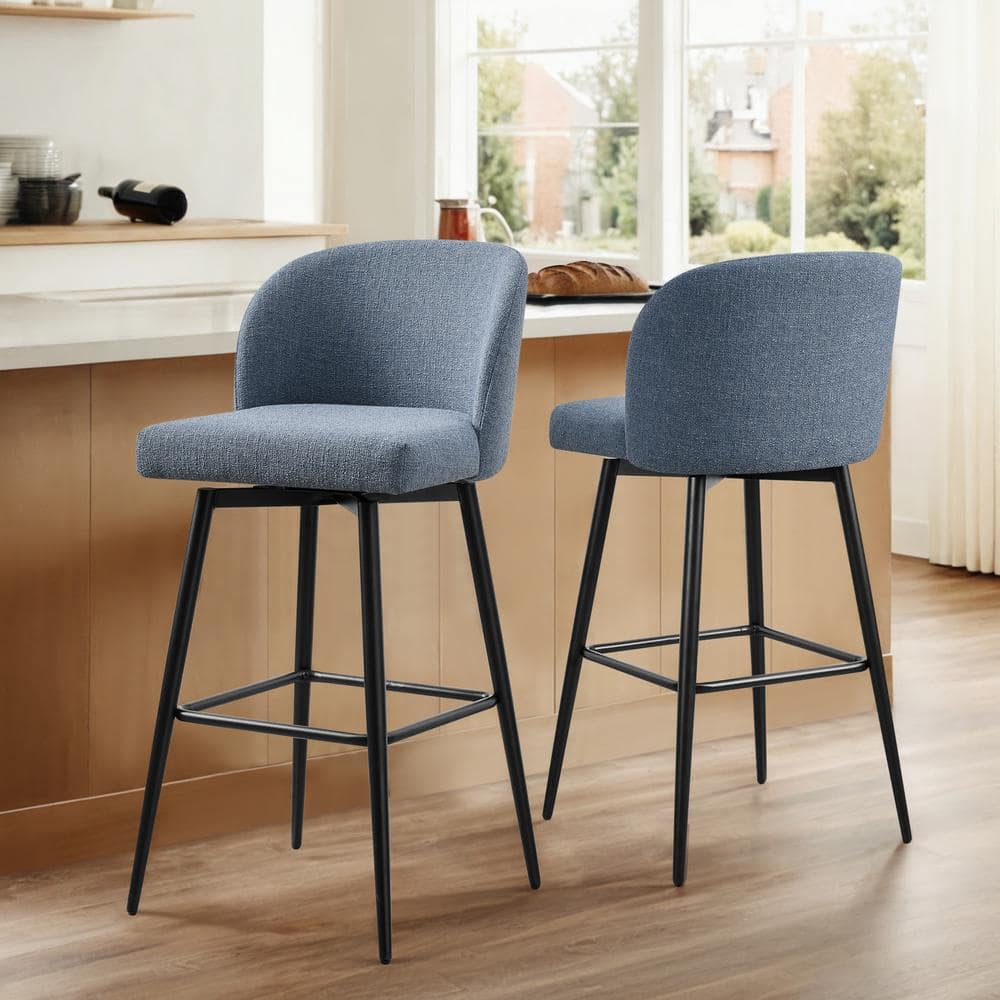 Spruce & Spring Cynthia 30 in. Blue High Back Metal Swivel Bar